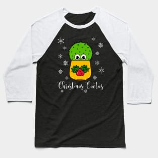 Christmas Cactus - Cute Cactus In Christmas Holly Pot Baseball T-Shirt